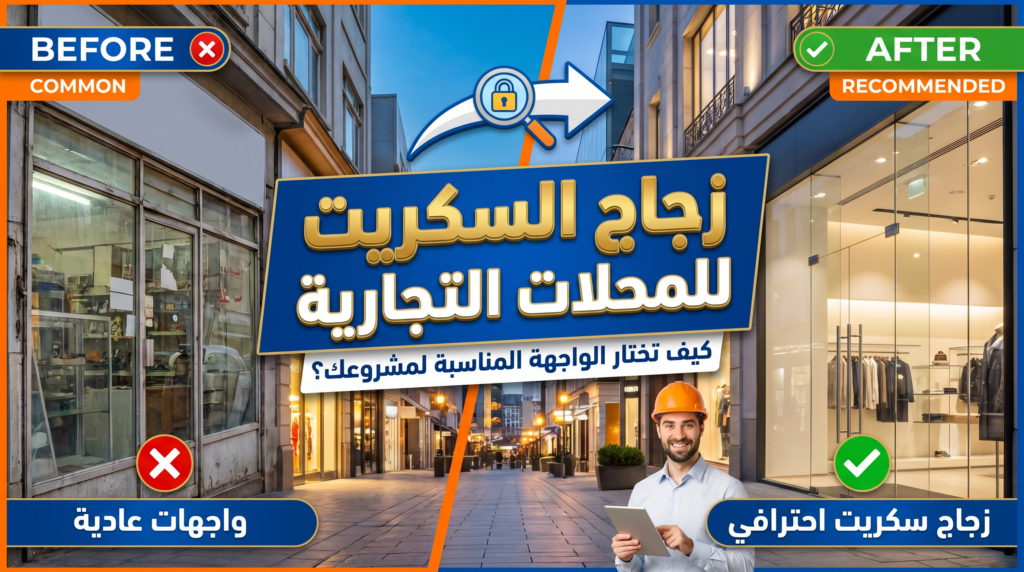 واجهة محل تجاري مصنوعة من زجاج السكريت المقسى في الدمام.
