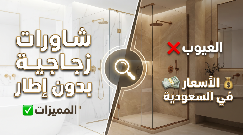 تصميم شاور زجاجي بدون إطار مودرن في حمام فاخر بالسعودية.